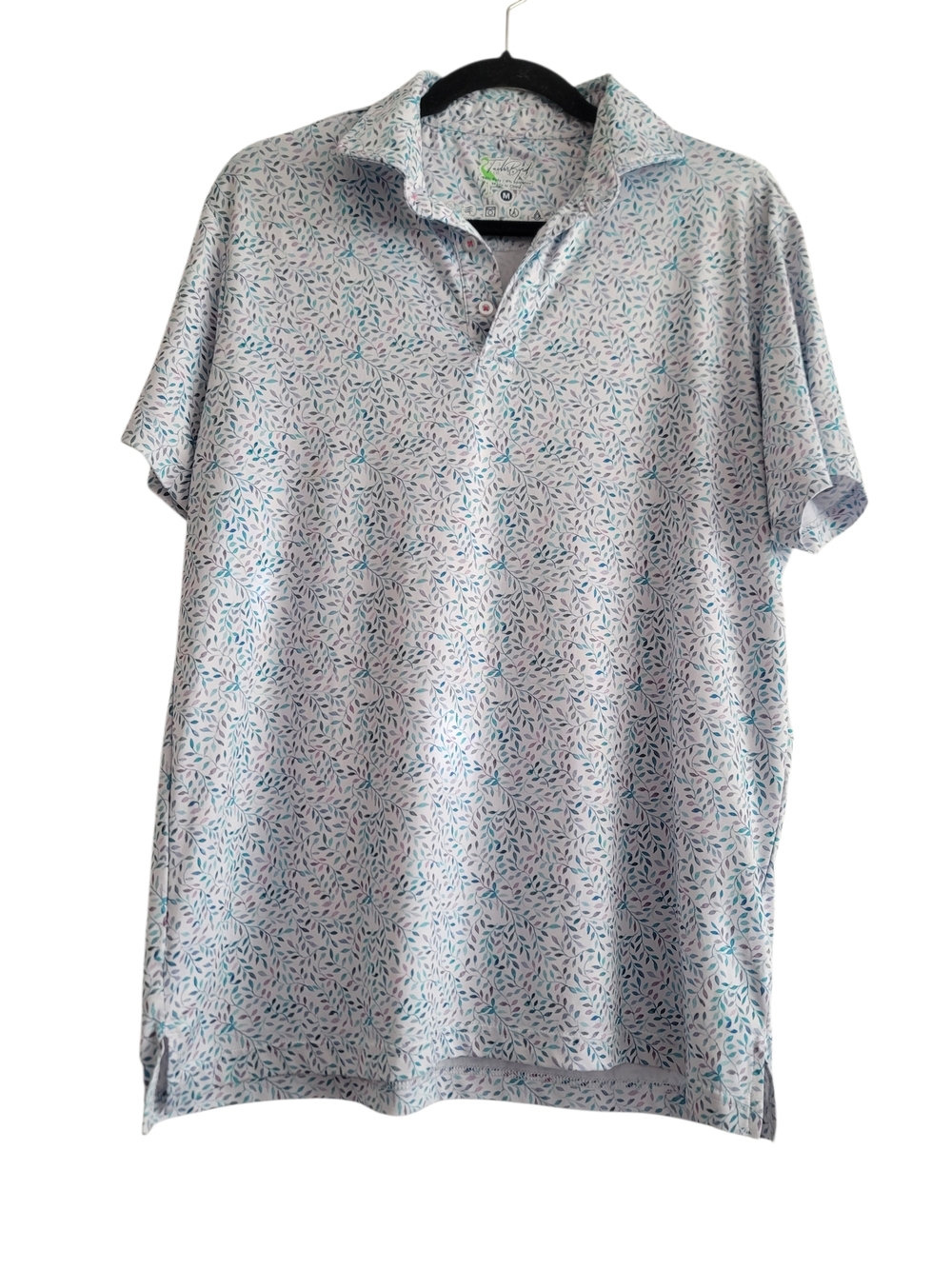 Tailor Byrd Light Blue Purple Leaf Print Quick Dry Polo Golf Performance‎ Shirt